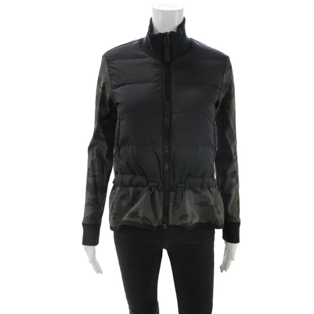 Yosemite Women Puffer Quilted Jacket Black Camo Cotton High Neck Size 0
